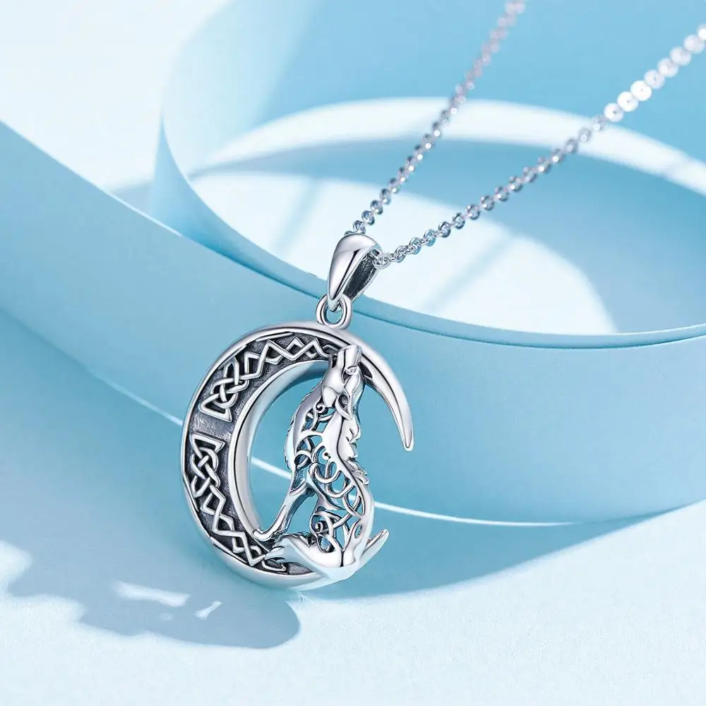 TreasureBay Anello in argento sterling 925 per uomini e donne che ululano lupo e luna crescente dettagli, Argento Sterling