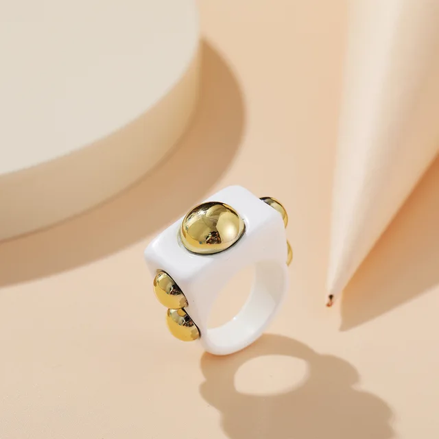 New Colorful Transparent Resin Acrylic Crystal Rhinestone Simple Geometric Square Round Rings Set for Women Fashion Jewelry JZ26