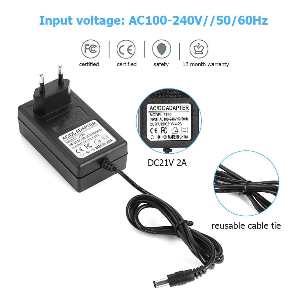 NEW 21V 2A 18650 Lithium Battery Charger DC5.5mm US EU Plug Power Adapter Charger for 18490 14650 14514430 Li-ion Battery Pack