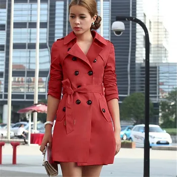 

Women Slim Belt Trench Coat Long Sleeve Epaulet Outwear