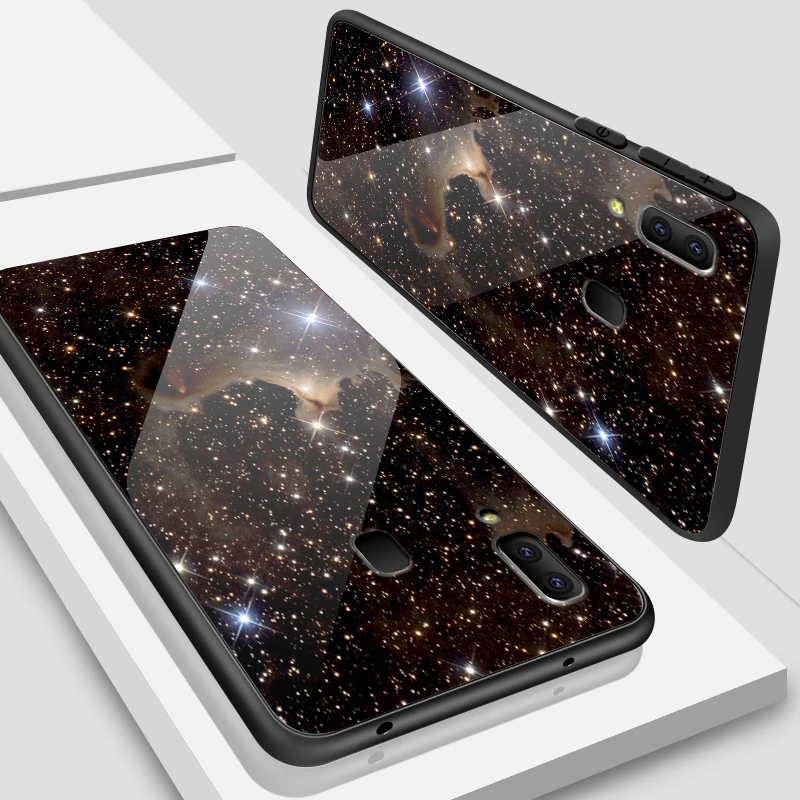 Для samsung Galaxy A10 A20 A30 A40 A50 A6S A70 A8S A80 A90 закаленное Стекло крышка J4Plus M10 M20 M30 Note9 звезда Окрашенные чехол для телефона - Цвет: W368