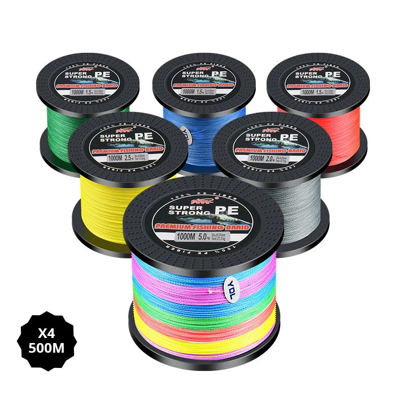 

1000M Multi-Colored Fishing Braid Dyneema Multifilament Fishing Line 4 Wire 10-200LB One Color Per Ten Meters Karper Vissen