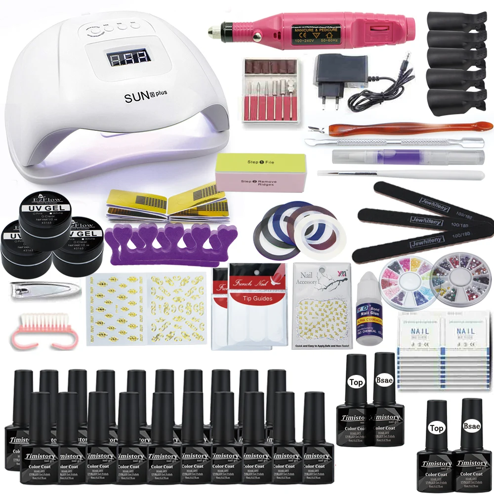 120/54/36 Вт Светодиодный светильник ногтя Набор 20/10 Цвет био-гели Электрический Фрезер для ногтей, сверлильный био-Гели Soak Off маникюрный набор акриловый Фрезер для ногтей cо шлифовальными комплект Набор лаков для ногтей