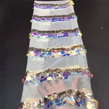 

2020 Latest African Sequence Fabrics Lace White Sequins Lace Fabric Nigerian Mesh Net Lace Fabric for Wedding Party APW3186B