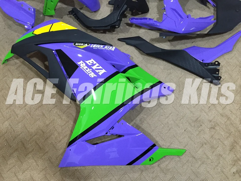 ABS обтекатель комплект для Kawasaki Ninja300 EX300 300R 2013, 13, 14, 15, 16, 17, Обтекатели на заказ фиолетового и зеленого цвета