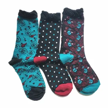 

3 Pairs Flower Dots Women Socks Pack (100% polyester)