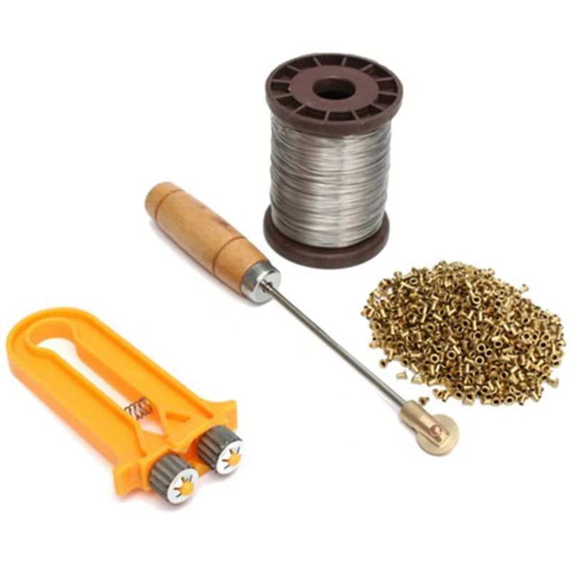 

HOT-Beekeeping Tools Kits 1100 Pcs Copper Eye/ Steel Wire/ Tensioners/ Roller Frame Embedding Device Beekeeping Equipment Set