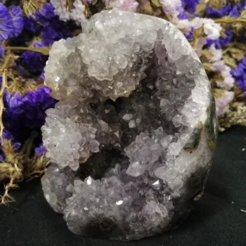 

450gUnique natural amethyst geode light purple /smoky quartz geode crystal cluster crystals decor ornament ,healing mineral gift