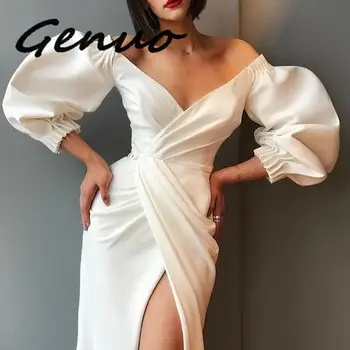 

Women Wrap Dress Sexy V Neck Lantern Sleeves High Split Dresses Night Celebrate Party Dating Robe Tunics Female New 2019 Fashion