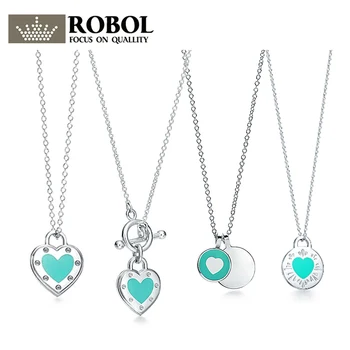 

High Quality 1:1 TTFF 925 Sterling Silver Blue Heart-Shaped Necklace Jewerly Original Design Model Exquisite Craftsmanship.