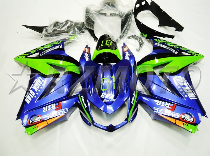 Изготовленный на заказ,, комплект из АБС-пластика обтекателей для Kawasaki ninja250 2008- EX250 ZX250R 08 09, 10, 11, 12, 13, 14, синий зеленый 01