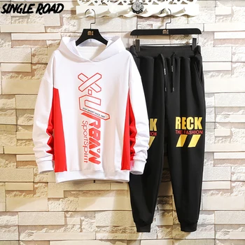 

SingleRoad Mens Tracksuit Men Sets 2020 White Hoodie Japanese Streetwear Long Sleeve Sportswear Hip Hop Patchwork 2 Pieces Set