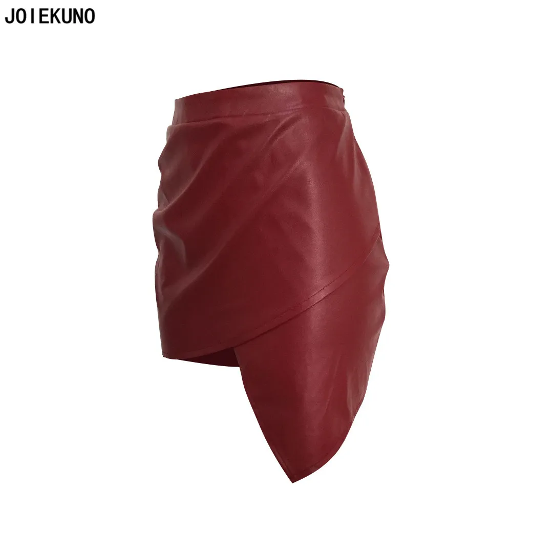 JOIEKUNO элегантная Высокая уличная мода короткая юбка женские юбки mujer moda Сексуальная Bodycon PU Кнопка женские вечерние MZF8230