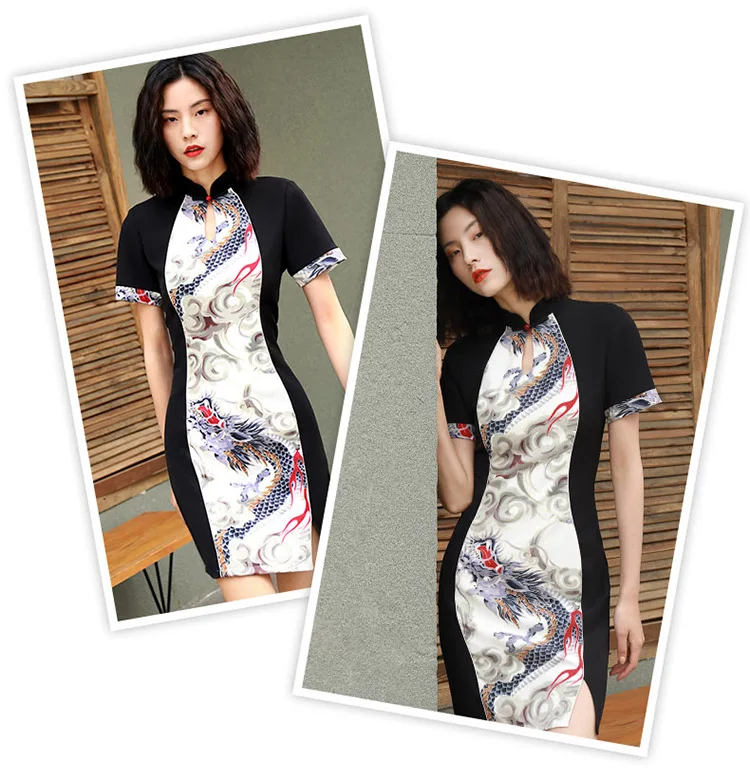Spring And Summer Short Improved Cheongsam Drip Collar Fashion Cheongsam Casual Daily Life Non-Mainstream Women's Cheongsam