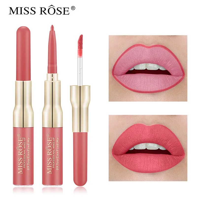 Miss Rose, двойная головка, Алмазный Блеск для губ, подводка для губ, водостойкая, прочная, антипригарная чашка, супер блестящий блеск для губ, помада, новинка, два в одном