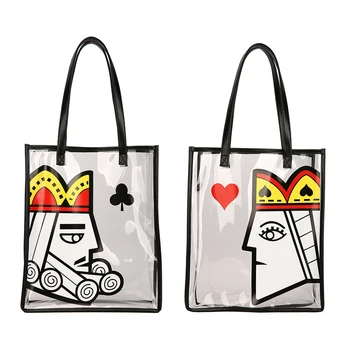 

Women Mesh Transparent Poker Bag Large Capacity Picnic Beach Bags Female Casual Solid Color Holiday Beach Park Shoulder Bags