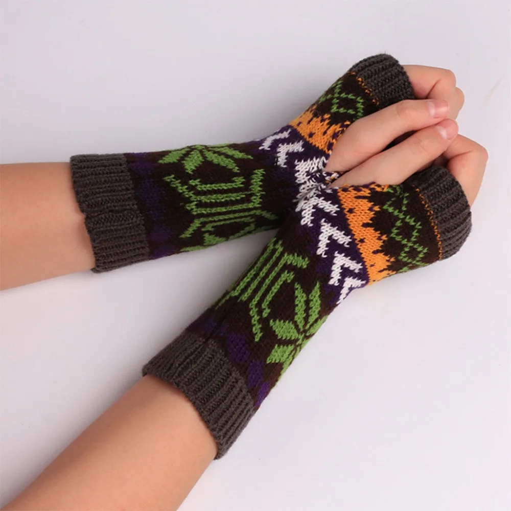 Christmas snowflake gloves knit women's girls mittens ski gloves kid half-finger gloves guantes de nieve para mujer 30S18 (6)