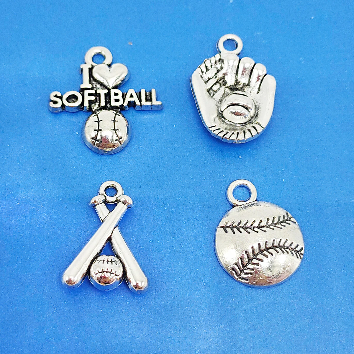 

MIX 30pcs Zinc Alloy Softball Player Collection Charms Sports School Team Gift Pendant for DIY Jewelry Making