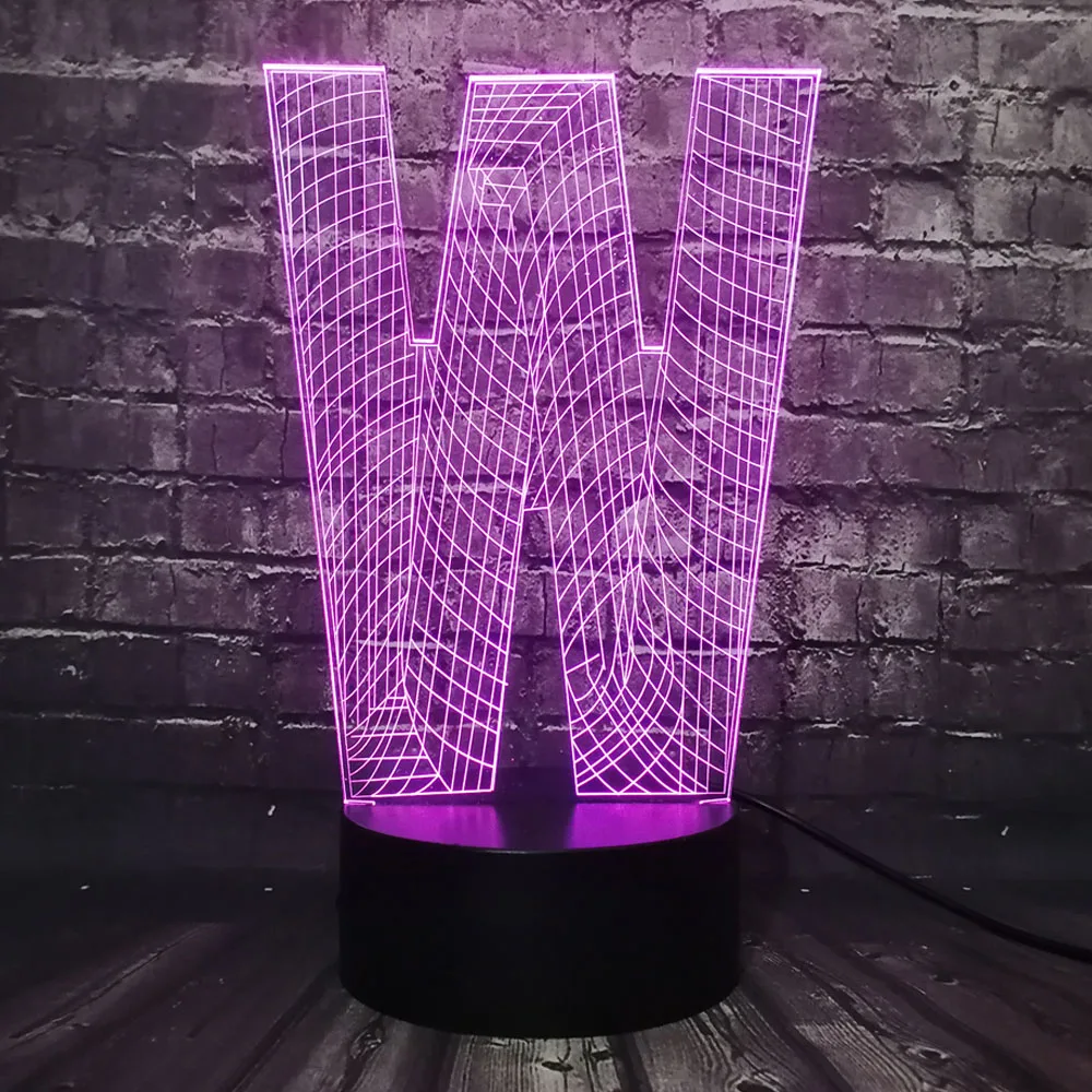 Модный 3D лампы освещения алфавитные буквы W многоцветный Ночная лампа LED RGB лампа USB сенсорный украшение для дома, ресторана, подарок для детей
