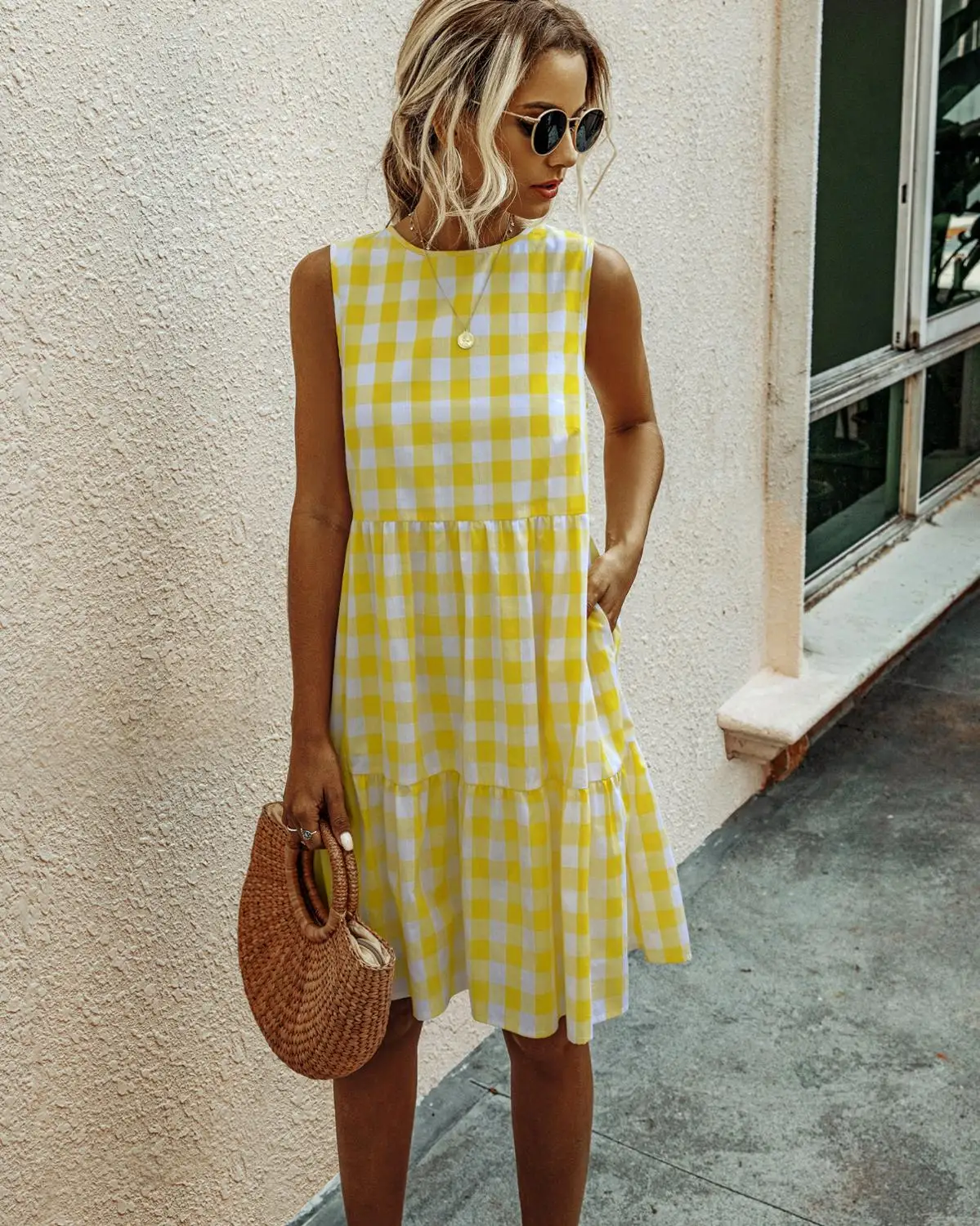 2021 Spring Women Plaid Dress Classic Black White Plaid Dresses Women  Sleeveless Summer Dress Red Yellow Blue Plaid Dress|Dresses| - AliExpress