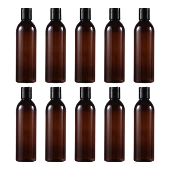 

10pcs 250ml Portable Travel Empty Bottles Press Cap Storage Bottles Cosmetic Lotion Dispensing Bottles (Brown Bottles and Black