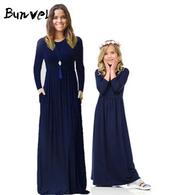 Navy Bunvel/осенняя одежда «Мама и я»; платья для малышей; модное платье с длинными рукавами для мамы и дочки; одежда для мамы и дочки - Цвет: Navy
