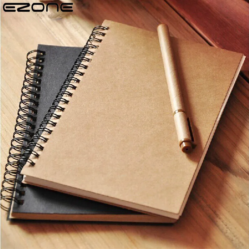 

EZONE 3 Packed A5 32K Soft Cover Spiral Notebook Kraft Cover Blank Sketch Pad Notebook Memo Pad School Office Pads Stationery