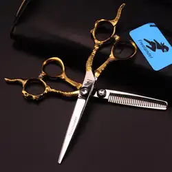 Лидер продаж японские ножницы для волос набор 6 дюймов Парикмахерские ножницы овечья шкура, золотая ручка волос ножницы для стрижки