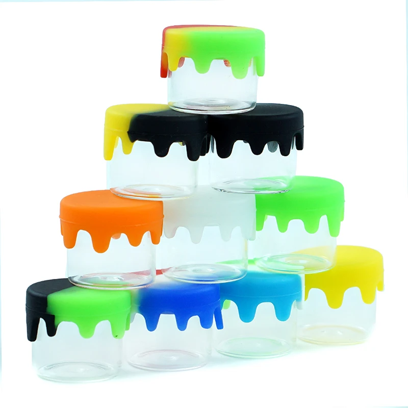

50pcs Non-Stick Glass Wax Container Concentrate Container wax jar glass Bottle with silicone lid