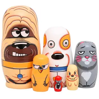

6Pcs/Set Wooden Cute Dog Russian Nesting Dolls Toy Handmade Crafts Desktop Decor Great birthday Christmas gifts toy for children