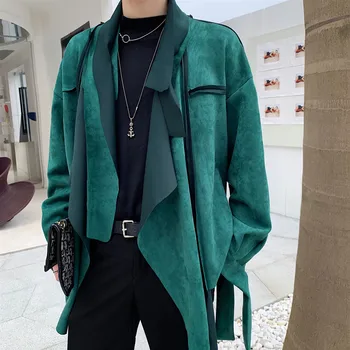 

New men's personality irregular stitching jacket personality deerskin men's jacket trend winter