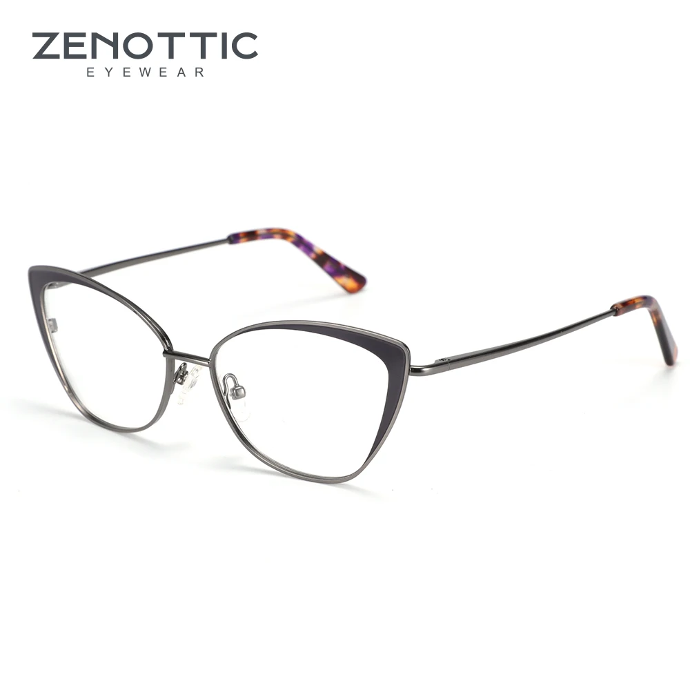 ZENOTTIC, женские титановые металлические оправа для очков в стиле кошачьи глаза, фирменный дизайн, модные очки для близорукости, оптические очки по рецепту
