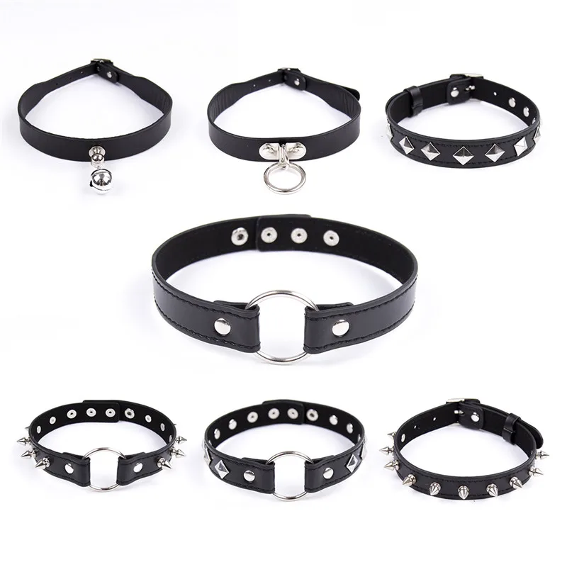 7Type Fetish Sexy Slave Bondage Neck Collar PU Leather Punk Rivets Necklace BDSM Restraints Sex Erotic Accessory |