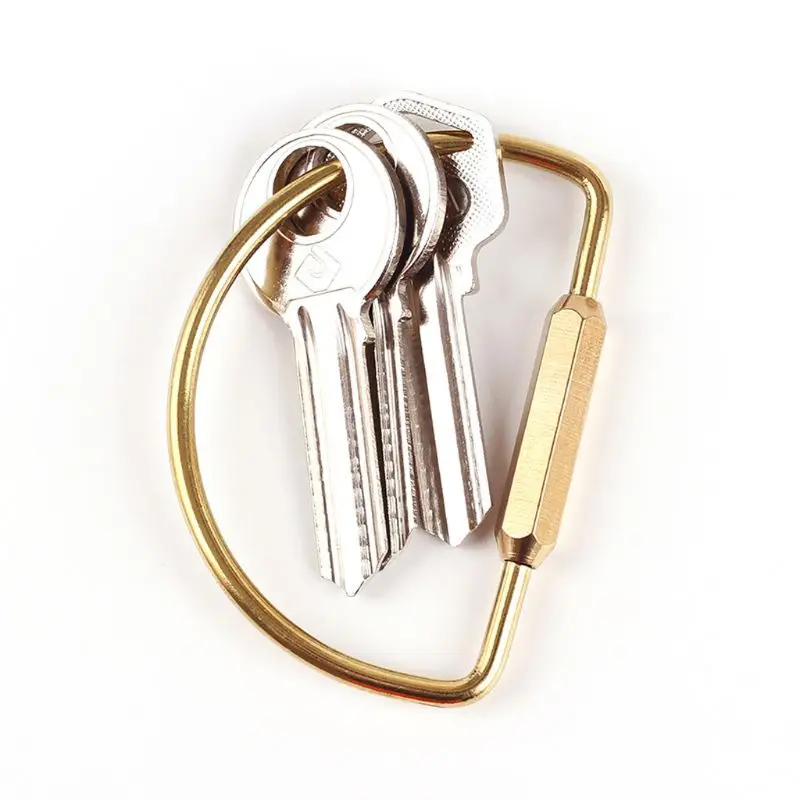 Brass Keychain With Lock D Key Chain Golden Camping Carabiner