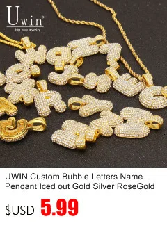 Uwin имя ожерелья кисточки шрифт буквы кулон кубического циркония полный Iced Out для мужчин хип-хоп ювелирные изделия подарок