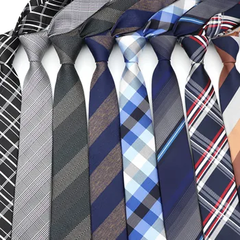 6cm Casual Ties For Men Skinny Tie Fashion Polyester Plaid Strip Necktie
