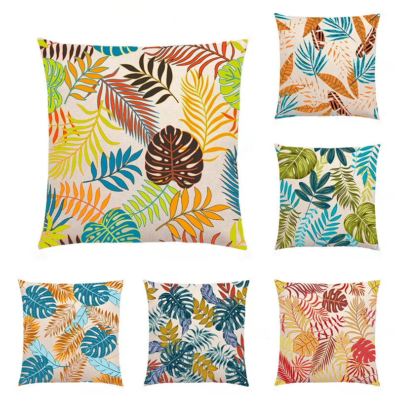 

2pcs Linen Decorative Cushion Covers 45x45 Autumn Jungle Decoration Rainforest Pillowcase Fall Pillow Cover Sofa Cushions Home