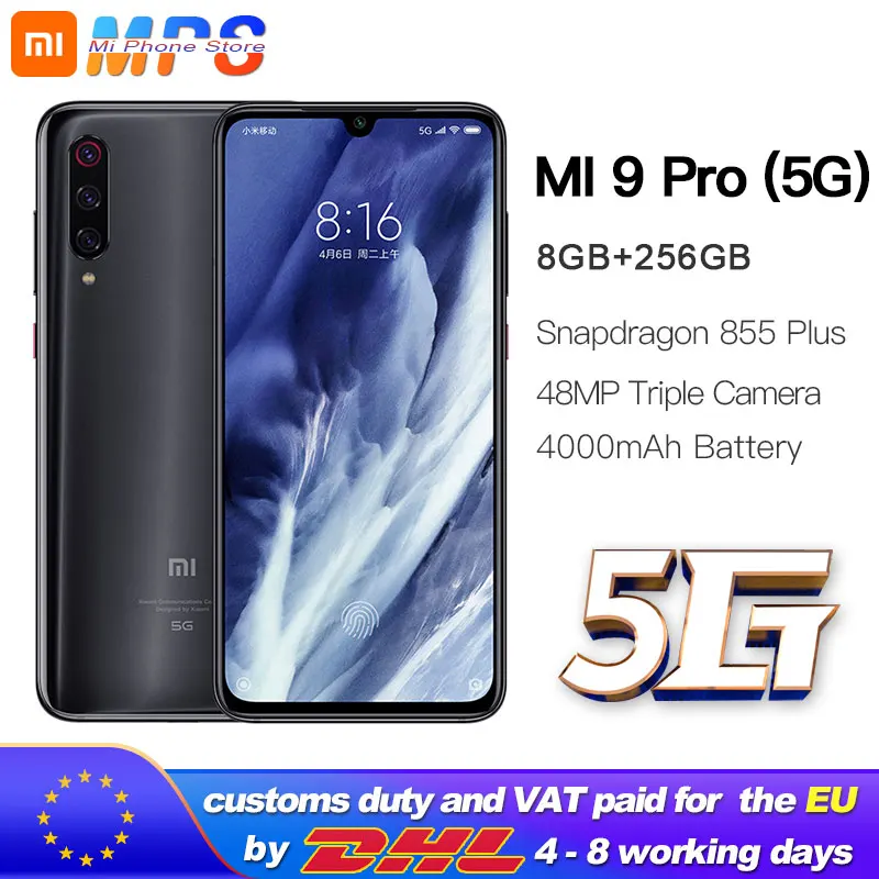 Xiaomi mi 9 pro(5G) 256GB 8GB мобильный телефон mi 9 pro 5G Snapdragon 855plus 5G 48MP Тройная камера 4000mAh 6,39 ''2340x1080