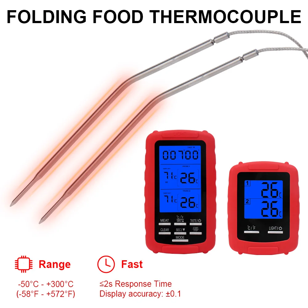 Дистанционный беспроводной цифровой термометр для мяса для барбекю, курильщик, гриль, духовка, Кухонный Термометр для еды, стальной зонд, большой экран с таймером
