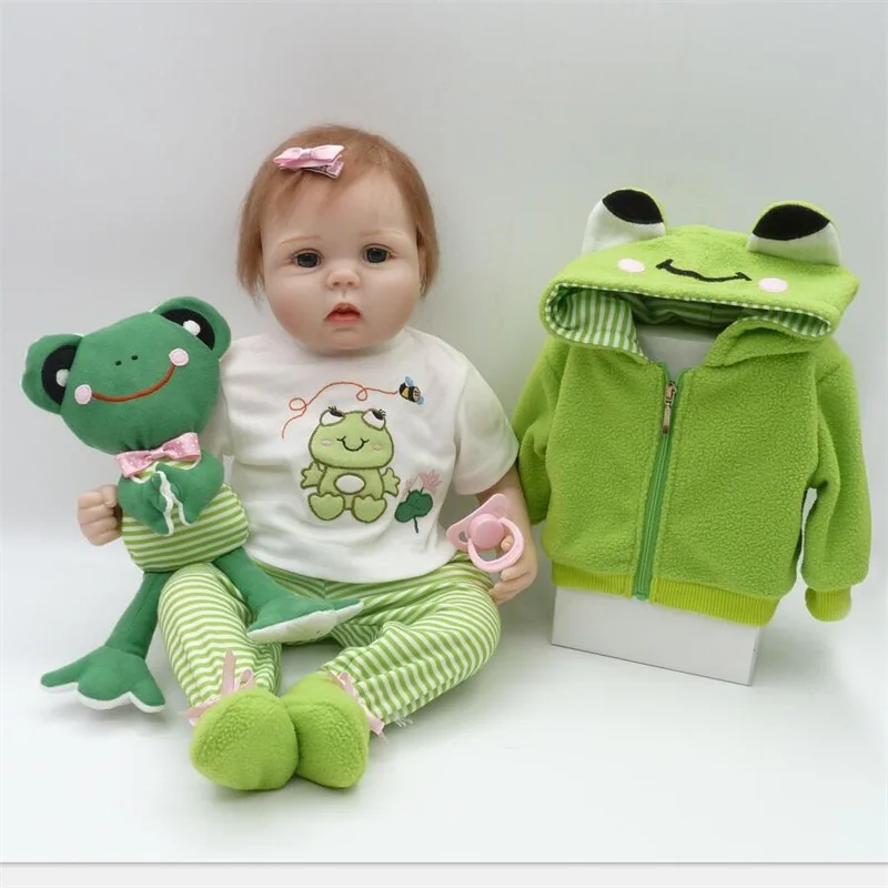 55cm Soft Silicone Body Frog Reborn Baby and Doll Clothes Playmate Kids Toys Christmas Birthday Gift Photography Props photo