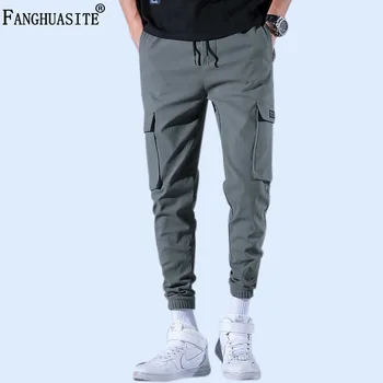

2019 Autumn Cargo Pants Men Streetwear Vintage Fashion Hip Hop Ankle-length Trousers Solid color Cotton Cargo tactical pant F119