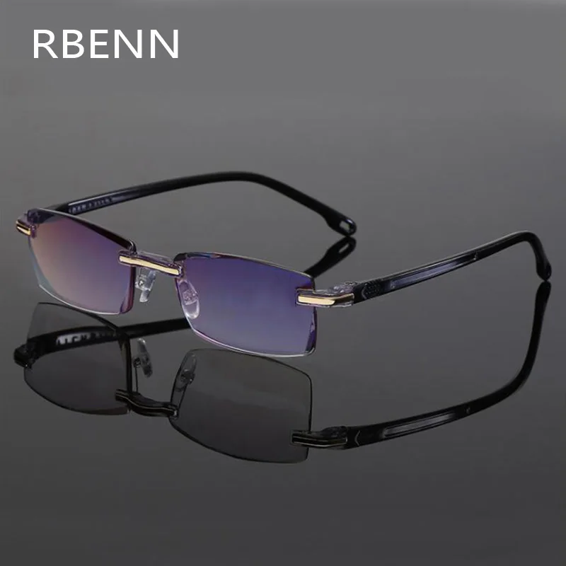 

RBENN Rimless Blue Light Blocking Computer Glasses Men With Case Male Anti Blue Light Gaming Glasses UV400