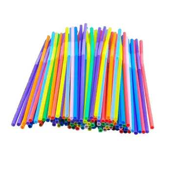 

100pcs Multicolor Straws Extra Long Flexible Plastic Drinking Straws for Party Weddings Celebrations Bar Juice Drinking Supplies
