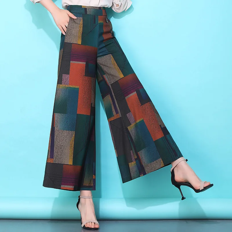 Геометрическая Цветочная юбка брюки fem me женские пляжные boho офисные повседневные брюки полной длины летние размера плюс сексуальные свободные