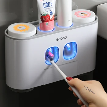 

Magnetic Adsorption Toothbrush Holder Automatic Toothpaste Dispenser Toothbrush Holder Set With 4 Cup Bathroom Accessories Set