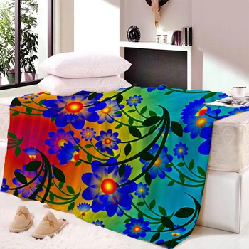 

Flowers Sherpa Throw Blanket Leaves Red Green White Bedspread Tropical Plants Velvet Plush Bed Blanket 150x200