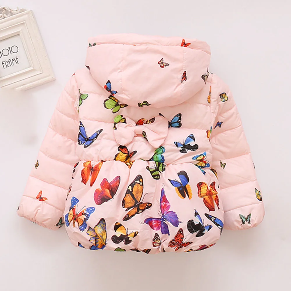 Baby Winter Coats Hooded Butterfly Print Plus Velvet Infant Girls Jackets Fashion Kids Clothing Baby Girl Outerwear Parkas