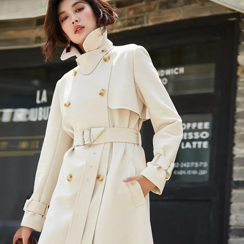 

AIGYPTOS 2019 autumn and winter classics are not easy to wrinkle. Long double-breasted slim temperament coat trench coat women
