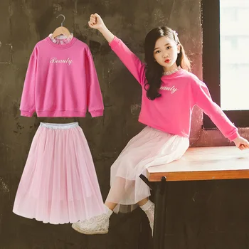 

New beauty Kids Girls Clothing Dress 2019 Spring Autumn Long-sleeved pink Sweater Dress Two Sets Dress Kids Clothes Dress
