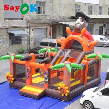 Cheap 6.5x5.5 X 3.8 MH Pirate Ship Inflatable Bouncer Slide Children Inflatable Bounce House With Air Blower